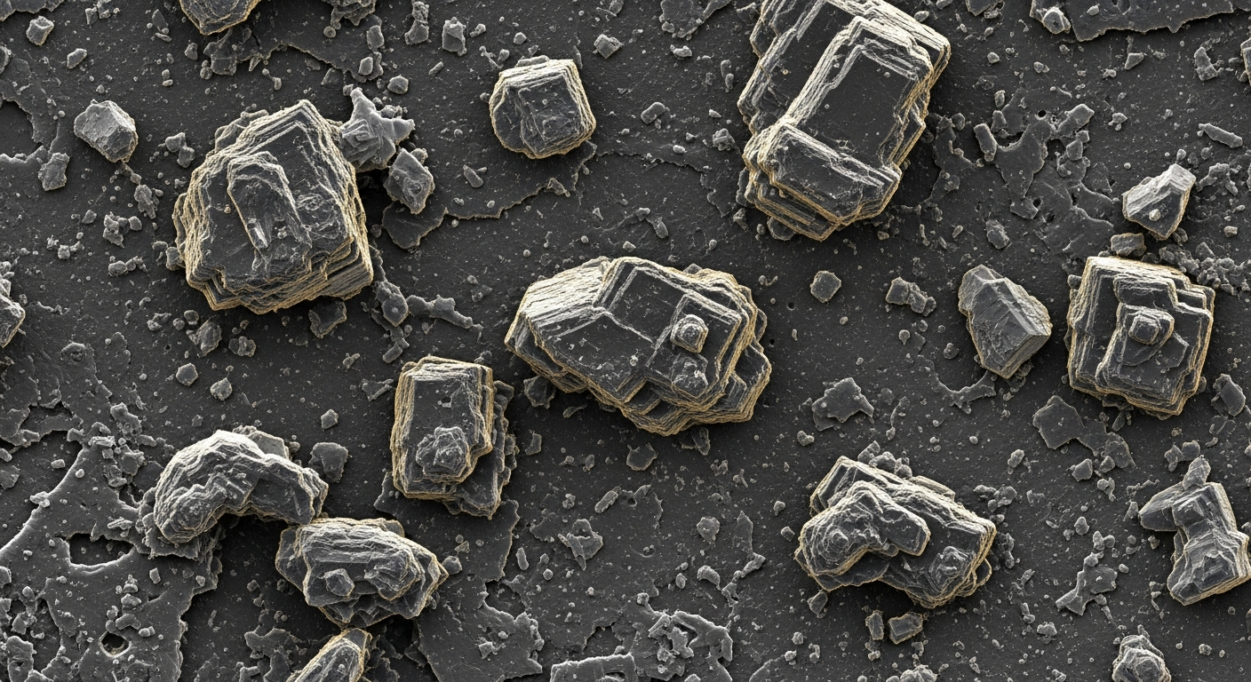 Lead particulates under scanning electron microscope showing crystalline structures