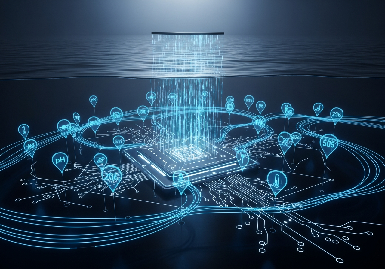 Networked IoT sensors continuously watch water quality and component health.